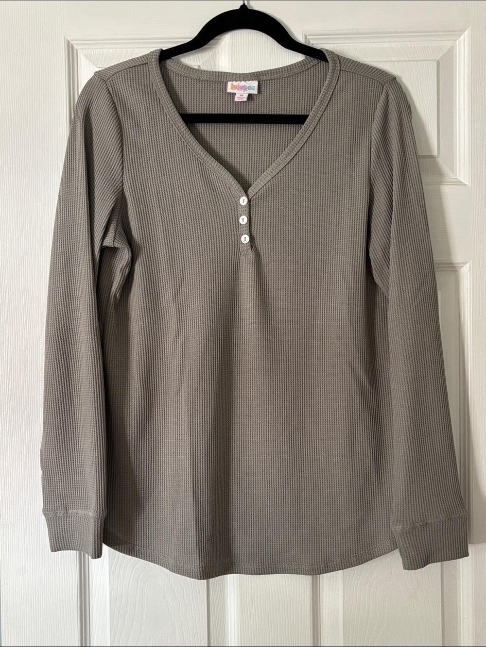 LuLaRoe Waffle Knit Long Sleeve Henley - Gray